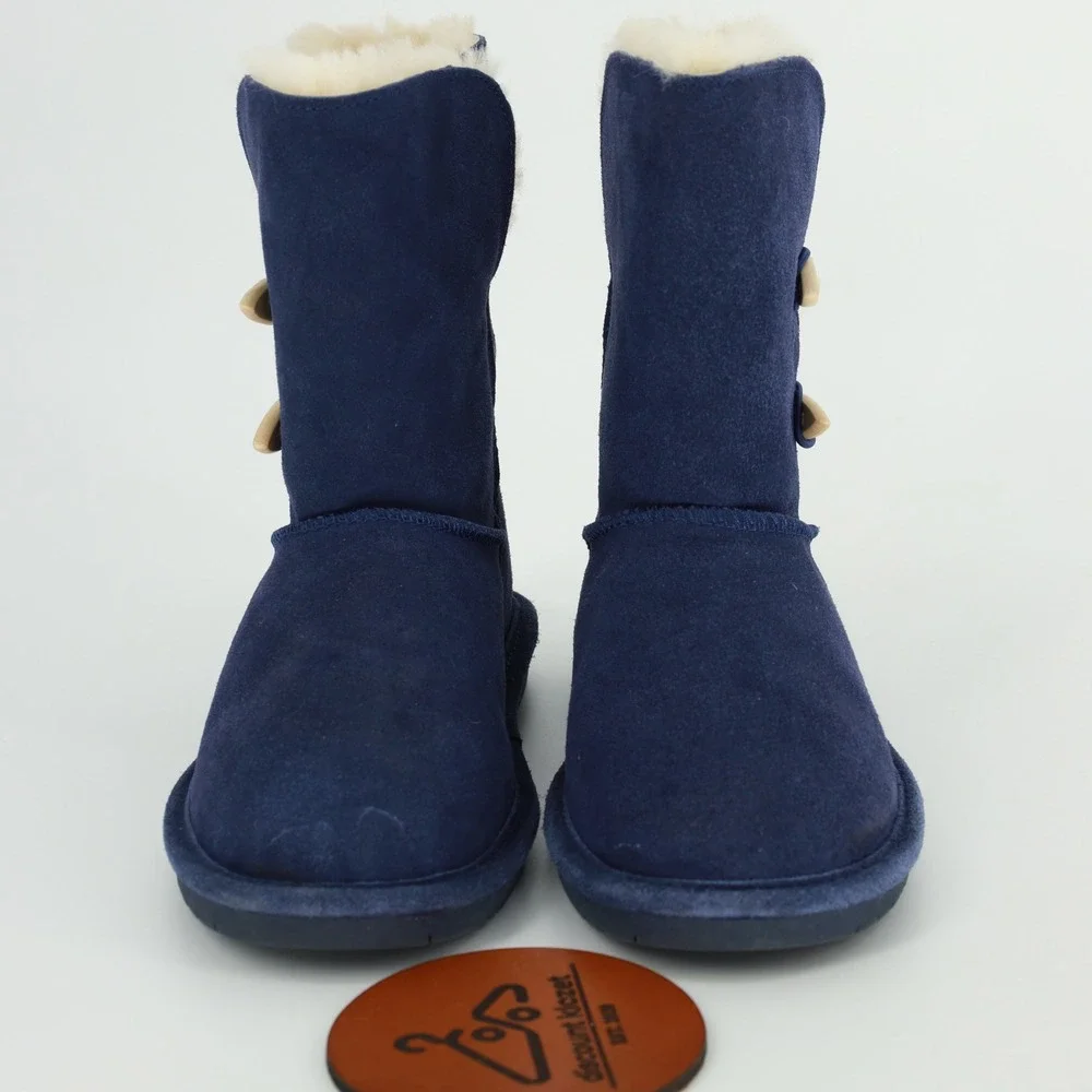 Bearpaw Women Navy Blue Suede Abigail Toggle Boots‎ Sheepskin Lining Size 7